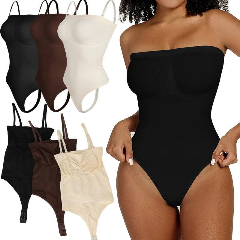 Off Shoulder Bustier Tube Top Strapless Bodysuit Women Thongs Shapewear Tummy Control Body Shaper Waist Trainer Skinny Underwear Carafolli