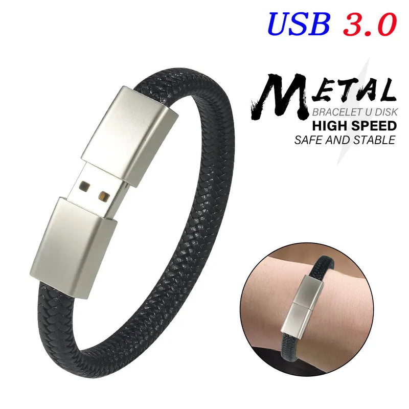 Bracelet USB 3.0 Flash Drive 64GB Black Wristband Pen Drive 32GB Creative Gifts Memory Stick 16GB Water Proof External Storage Carafolli